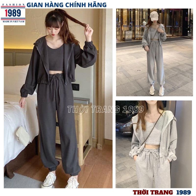 Sét bộ 3 món áo khoác kèm áo ba lỗ kèm quần ống boom , kiểu dáng hàn quốc , năng động trẻ chung , cực xinh và dễ thương