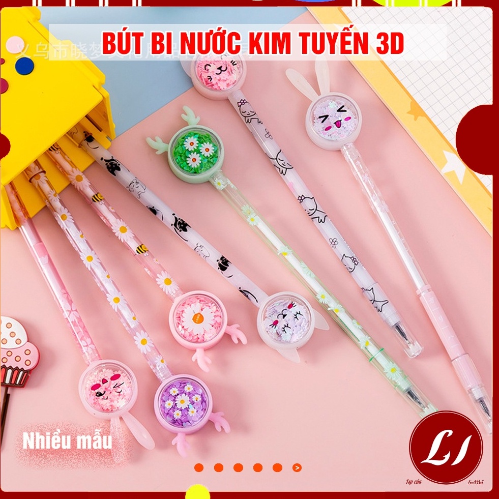 Bút bi nước KIM TUYẾN tai thỏ, hươu ngộ nghĩnh cho bé