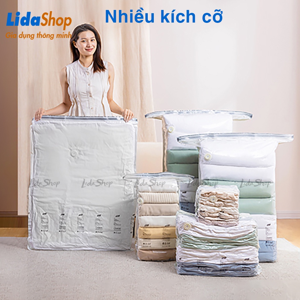 Túi đựng quần áo hút chân không bằng tay Lidashop, túi zip hút chân không đựng quần áo chăn mền gối thông minh TZ