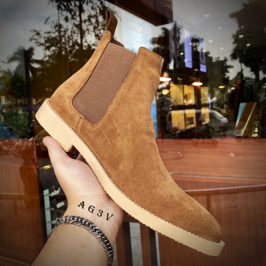 Chelsea Boots màu nâu thời trang nam chất liệu da lộn