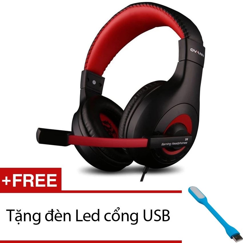 Tai nghe chụp tai OVANN X4 kèm Micro (Đen Phối Đỏ) + Tặng 1 đèn Led cổng USB