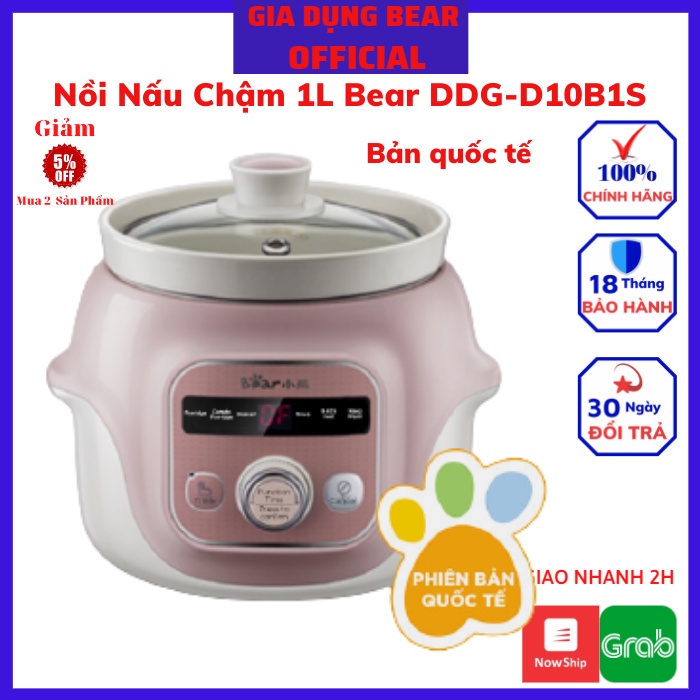 Nồi Nấu Cháo Cho Bé_Nồi Nấu Chậm_Hầm Cháo Đa Năng, Kèm Lồng Hấp_Bear Dung Tích 0.8L- 1L - 1,6L - 2,5L- Bảo Hành 12 Tháng