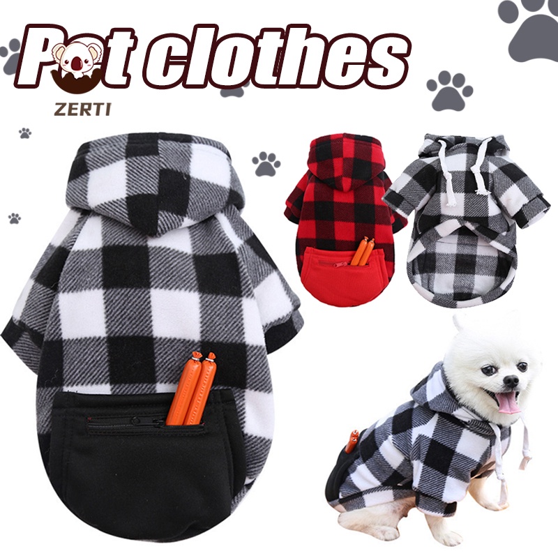 Áo hoodie họa tiết kẻ sọc có túi và khóa kéo thời trang mùa đông cho thú cưng