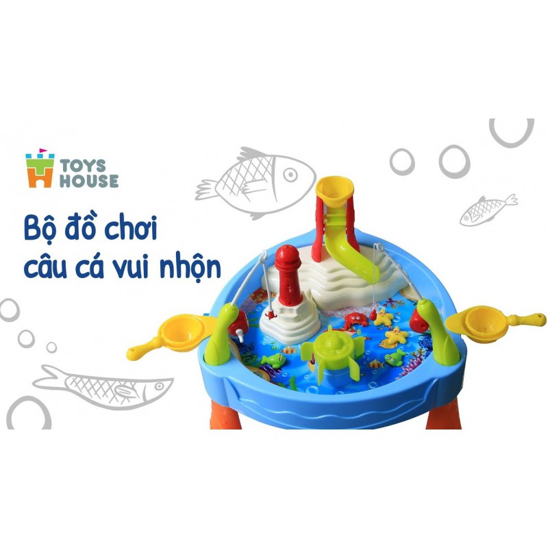 Bộ câu cá có đèn nhạc Toys house, gồm có bàn câu cá, 2 cần câu đi kèm, rổ đựng, 2 vợt, máng trượt nước, quạt rẽ nước.