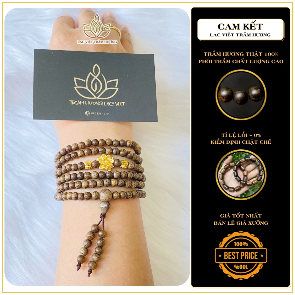 Vòng Tay Trầm Hương Hoa Sen 216 Hạt 4mm Phong Thủy May Mắn Tài Lộc Hanh Thông - Trầm Tốc Tự Nhiên Lạc Việt