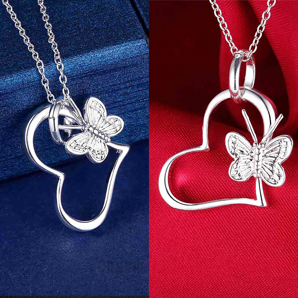 Dây chuyền mạ bạc phối mặt hình trái tim đính đá thanh lịch