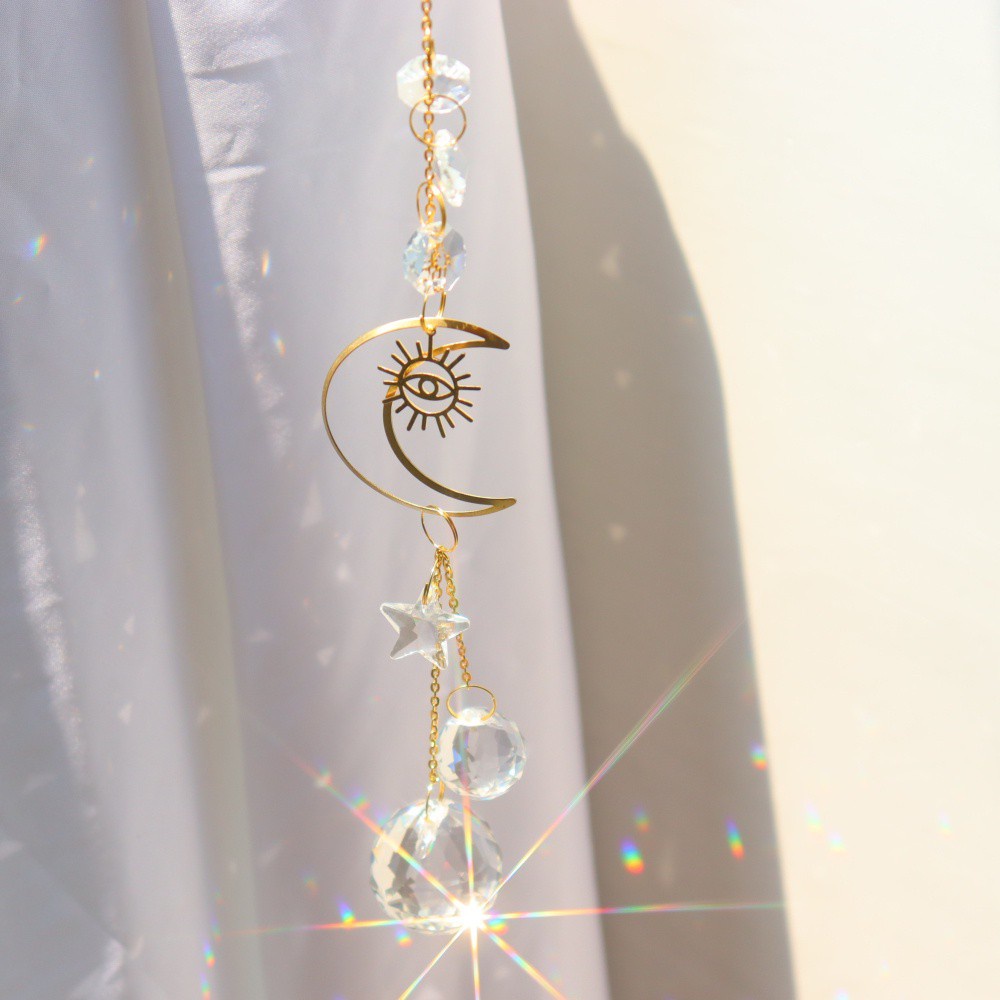 Chuông gió pha lê màu cầu vồng độc đáo treo trang trí nội thất/văn phòng