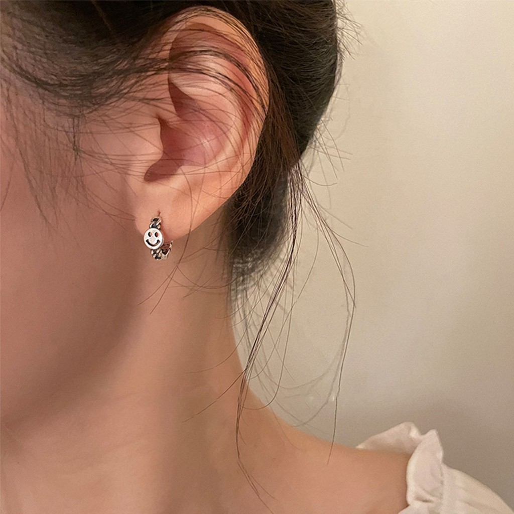 Bông Tai Mạ Bạc 925 Hình Mặt Cười Dễ Thương Phong Cách Retro Cho Nữ