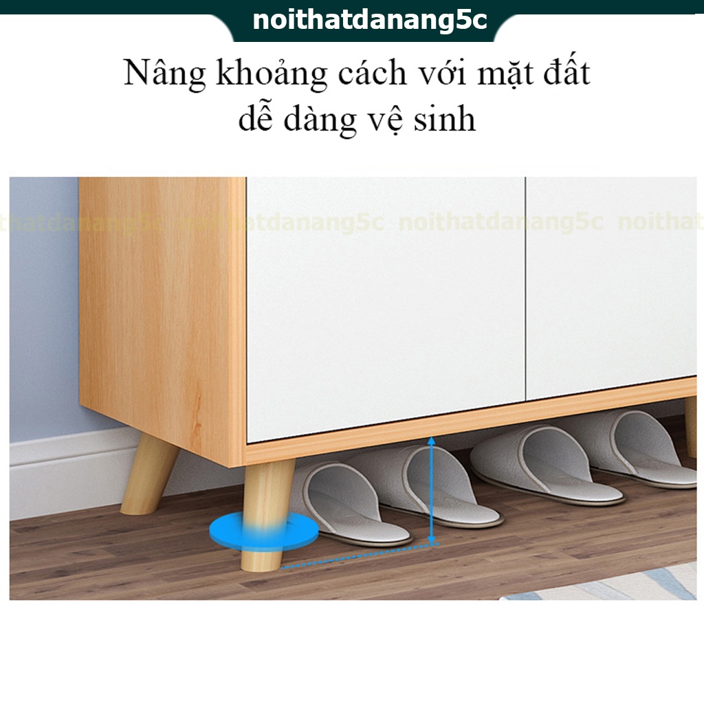 Tủ giày gỗ có cánh tủ chống bụi bẩn, chất liệu MDF chống ẩm màu gỗ sáng sang trọng, chân gỗ tự nhiên chắc chắn