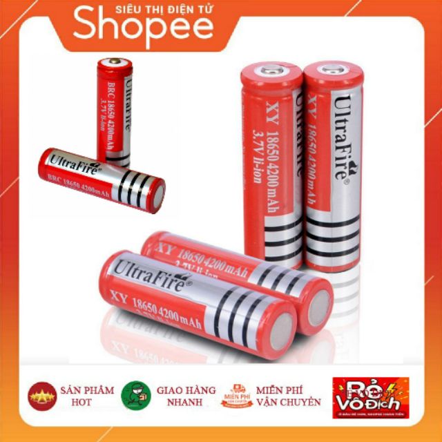 [Rẻ Vô Địch] Pin 3.7V Ultrafire Đỏ Dung Lượng 4200mAh - Dùng Cho Quạt Cầm Tay & Đèn Pin.