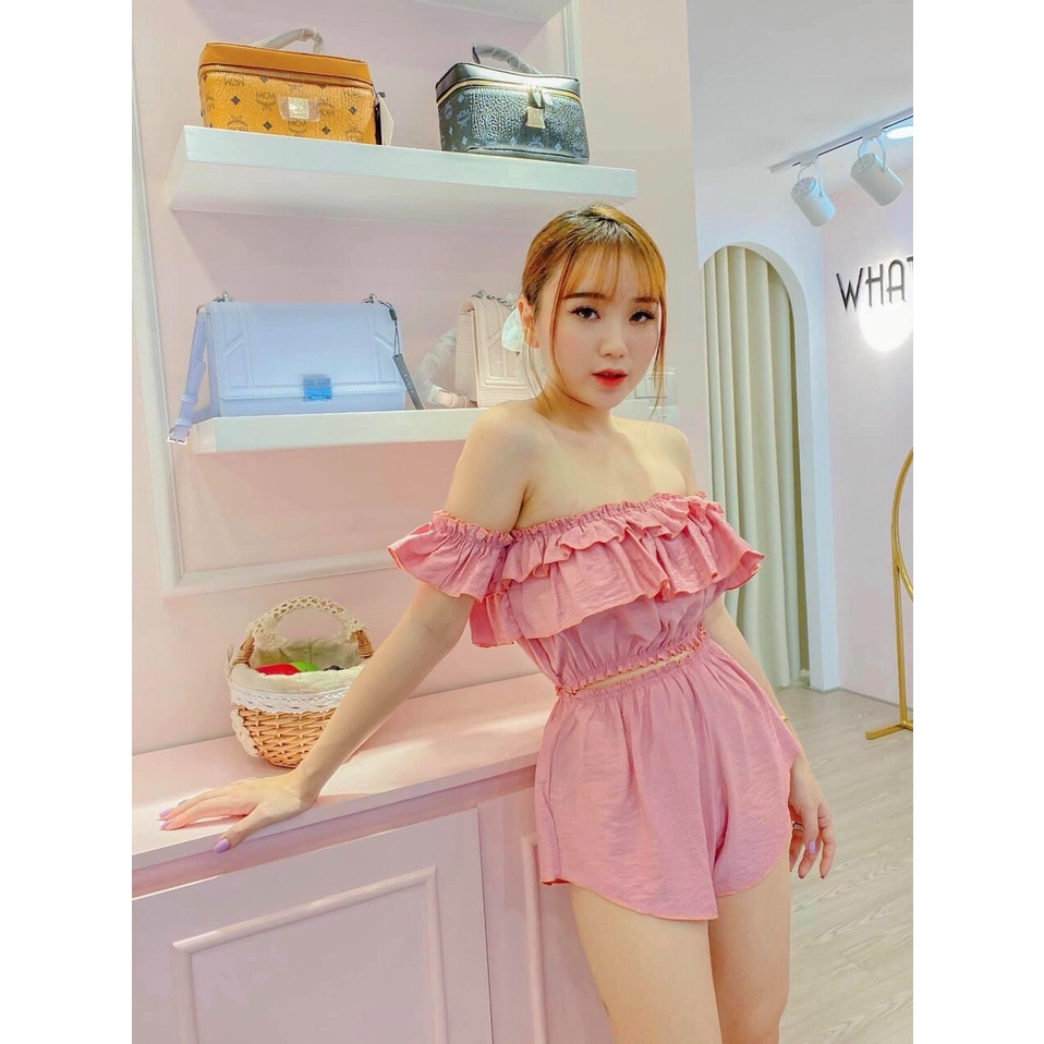 sét áo bẹt vai phối bèo bo eo quần đui ống rộng siêu sexy 🌸❤️⭐️😜❤️🌸GB099