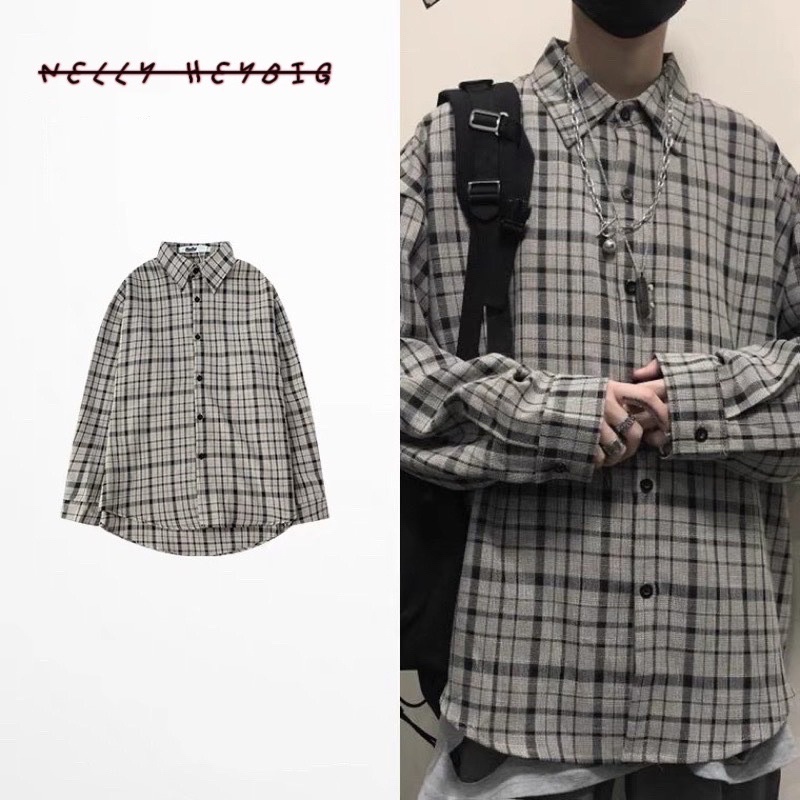 Áo sơ mi nelly 414016 caro dài tay dáng unisex form rộng 59