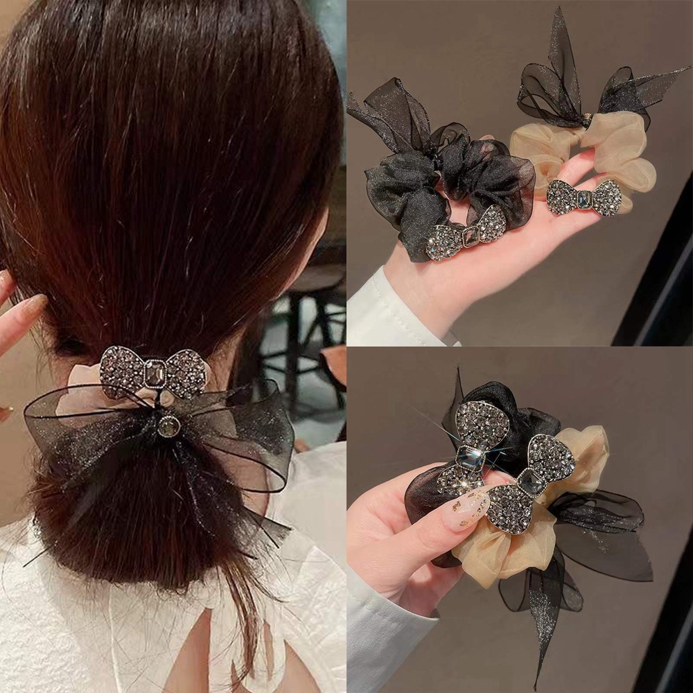 Dây Cột Tóc Cao Su Phối Ren Đính Đá Thời Trang Phong Cách Hàn Quốc Cho Nữ