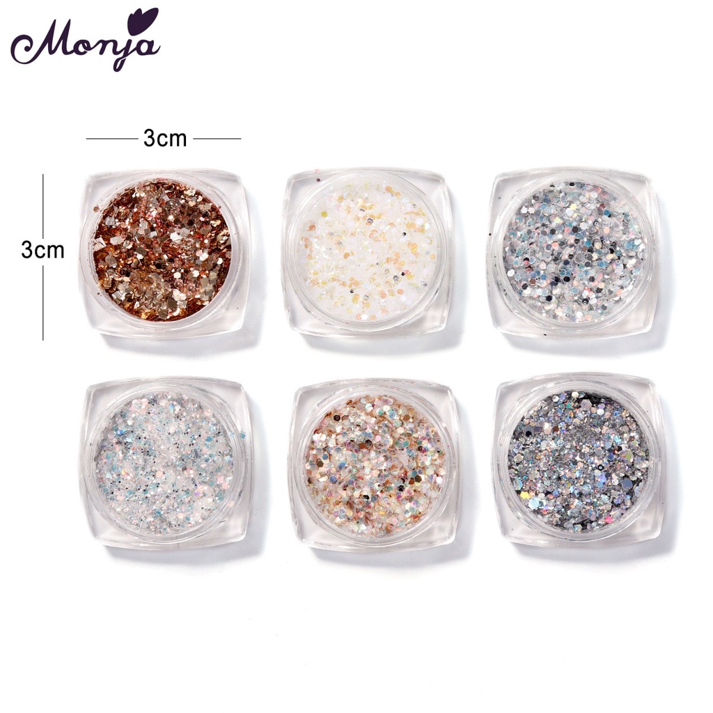 MONJA [Hàng mới về] Set 6 hộp kim tuyến trang trí móng