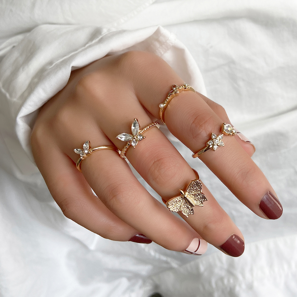 Bộ nhẫn Dodder kiểu con bướm phong cách bohem thanh lịch thích hợp làm quà tặng thời trang dành cho nữ