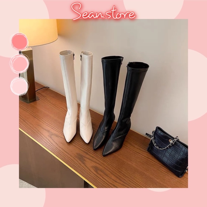 💞[ SẴN BE 39 ] Bốt Đùi Nữ- Bốt Da Cao Gót Mũi Nhọn Cao 7cm ( có ảnh thật )