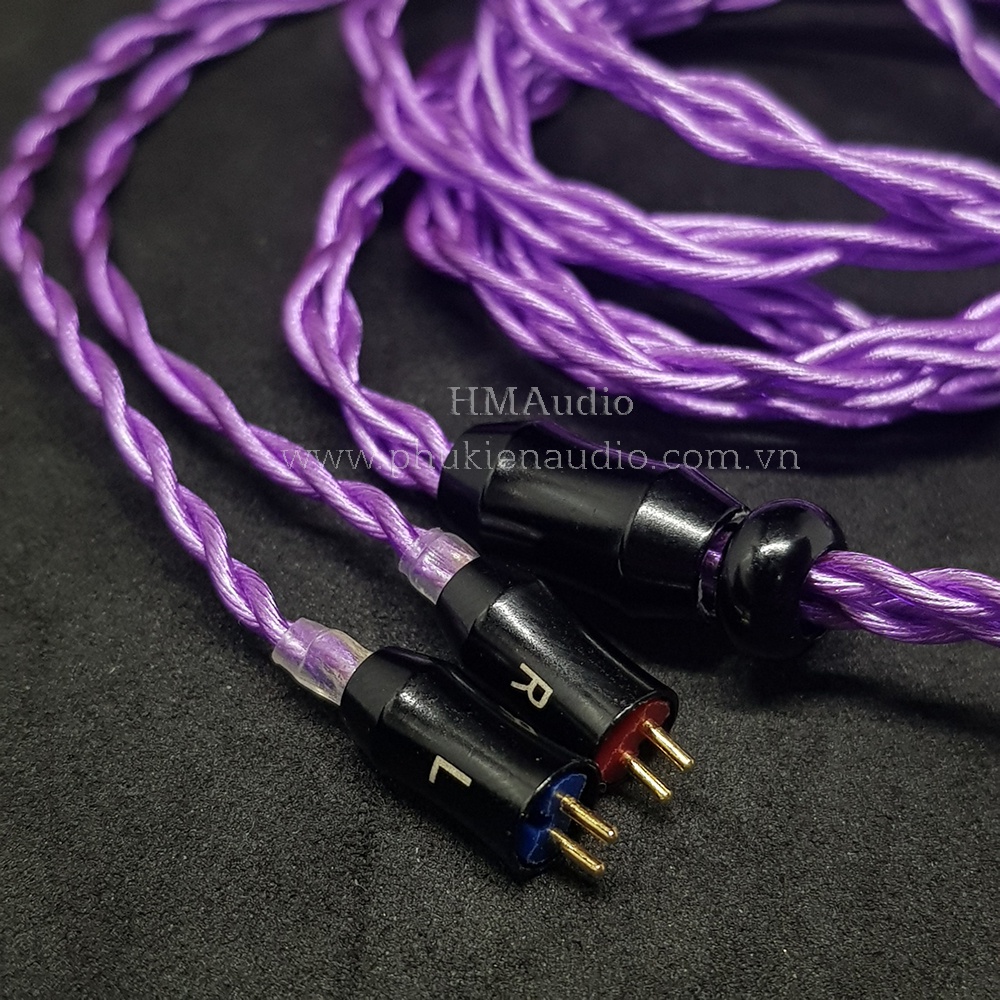 Dây tai nghe đồng mạ bạc OFC 1.2mm tết 4 - Connector 2pin 0.78mm - BLON BL03 màu tím