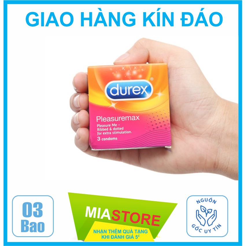 dts1942  [Land50A - giảm giá 50% được xem hàng] Bao cao su Durex Pleasuremax hộp 3 chiếc