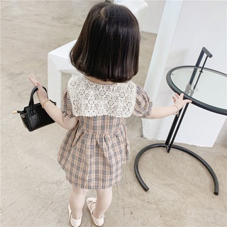 Đầm Công Chúa Mùa Hè Bằng cotton Tay Cộc Kẻ Sọc Caro Phong Cách Mới Cho Bé Gái