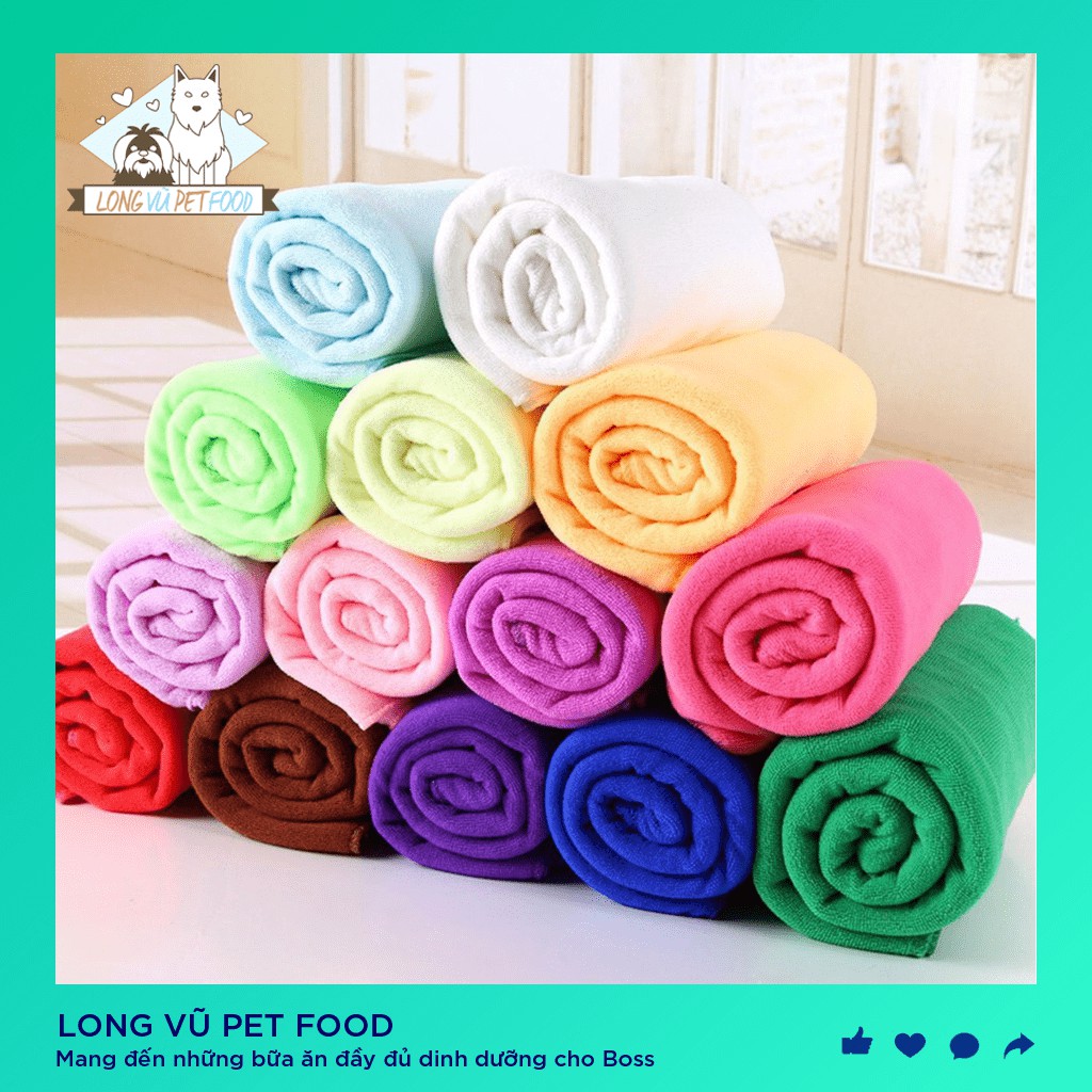 Khăn vi sợi thấm hút nhanh 30x70cm - Khăn tắm chó mèo - Long Vũ Pet Food