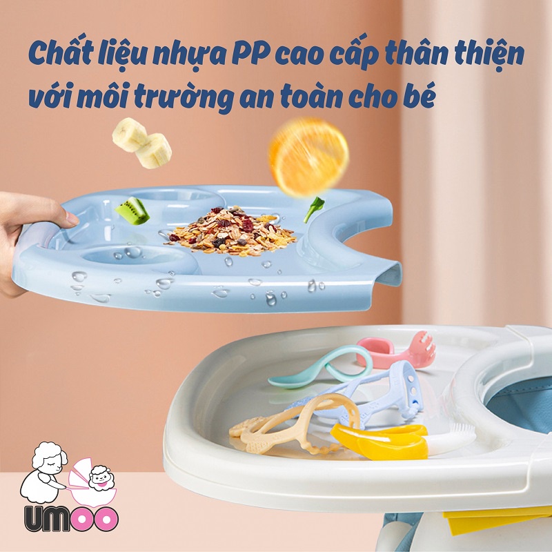 [Chính hãng] Ghế Ăn Dặm Gấp Gọn Có Bánh Xe Umoo UM0491 Xanh HỒngThiên Đường Trẻ Thơ