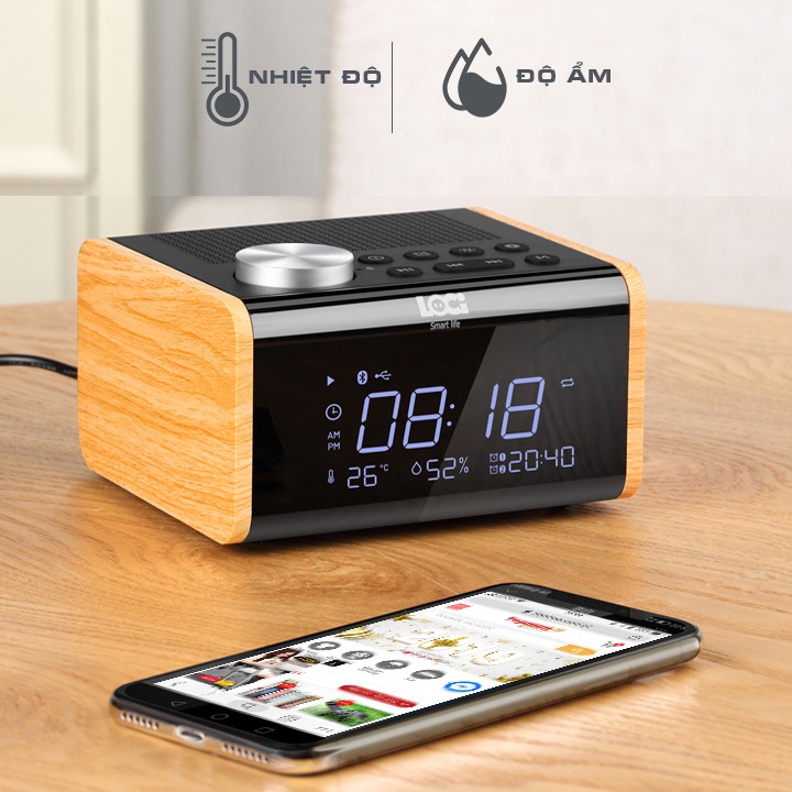 [Free Ship] Loa Bluetooth Di Động Kèm Đài FM Radio Hẹn Giờ Báo Thức - Loa bluetooth - Đài FM loci H100 Chính Hãng