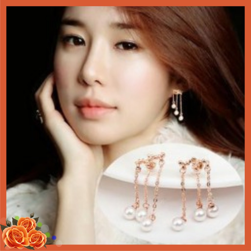 Bông tai hàn quốc hạt 3 hạt châu nhỏ xinh duyên dáng