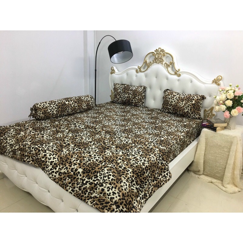 TRỌN BỘ GA THUN 2 MÀU❤️FREESHIP❤️drap thun lạnh Hàn Quốc da báo(1 ga, 3 vỏ gối, 1 chăn/mền)