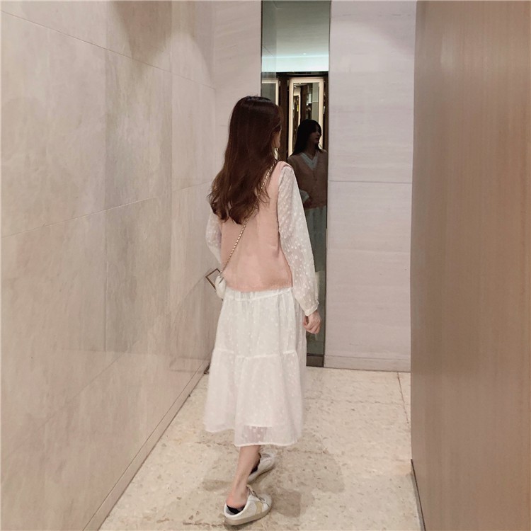 Order_Set váy trắng công chúa+ áo gile