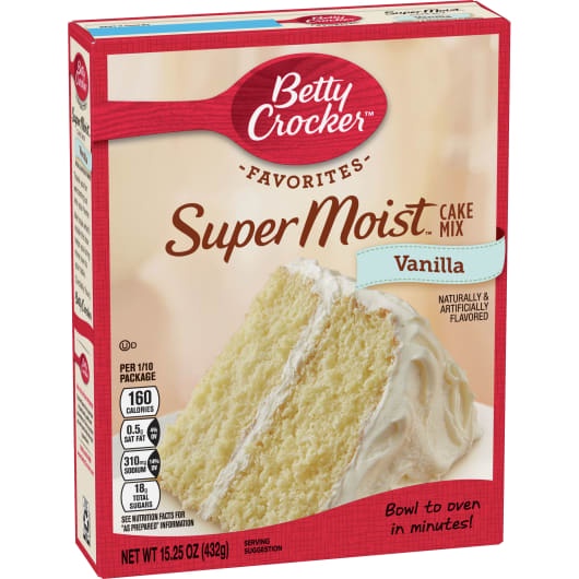 Bột Làm Bánh Pha Sẵn Vị Vani Betty Crocker Super Moist Vanilla Cake Mix (Hộp 432gr) - USA