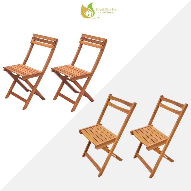 Bộ 2 ghế gỗ gấp gọn dùng cho ban công, sân vườn – Chân thẳng hoặc chân cong màu nâu vàng, gỗ tràm