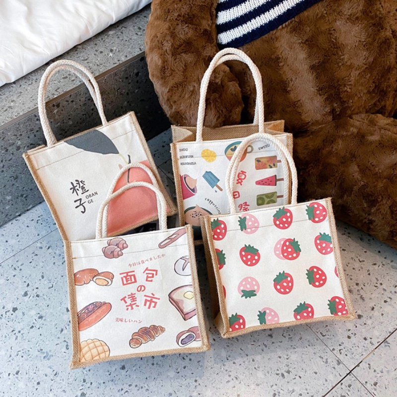 Túi đựng cơm trưa bằng vải canvas cách nhiệt phong cách Hàn Quốc thời trang cho nữ