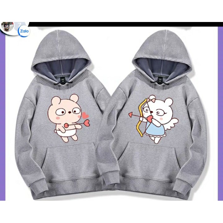 Áo hoodie đôi thỏ bắn tình yêu chất nỉ bông dày siêu ấm 110