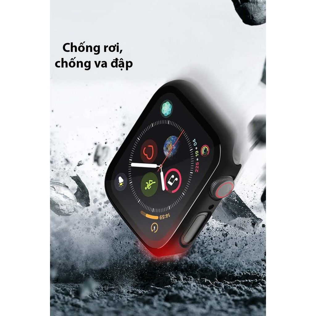 Ốp Case Apple Watch kiêm cường lực bảo vệ màn hình seri 1-2-3-4-5-6 Vân nhám Techroom