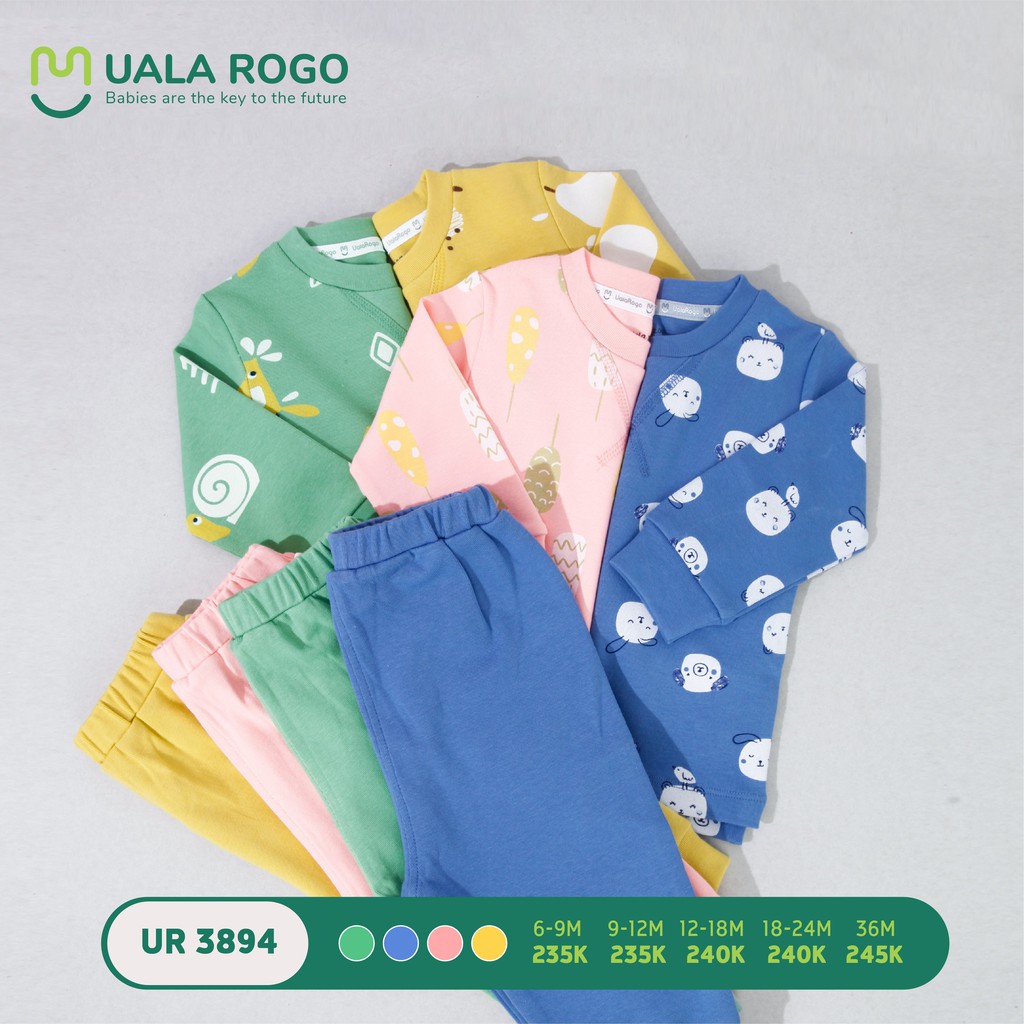 Bộ q.a dài tay cotton in thú ngộ nghĩnh cao cấp bé trai bé gái Uala Rogo 3894