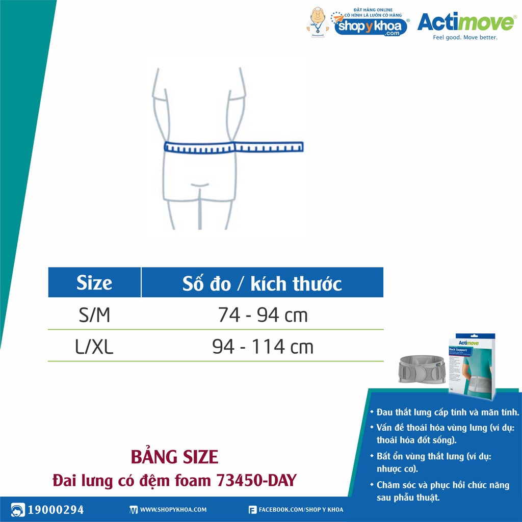 Đai Lưng Có Đệm Foam Giúp Xoa Bóp, Giảm Đau 73450-DAY, Màu Xám [Actimove] - Nhập Khẩu Chính Hãng Châu Âu