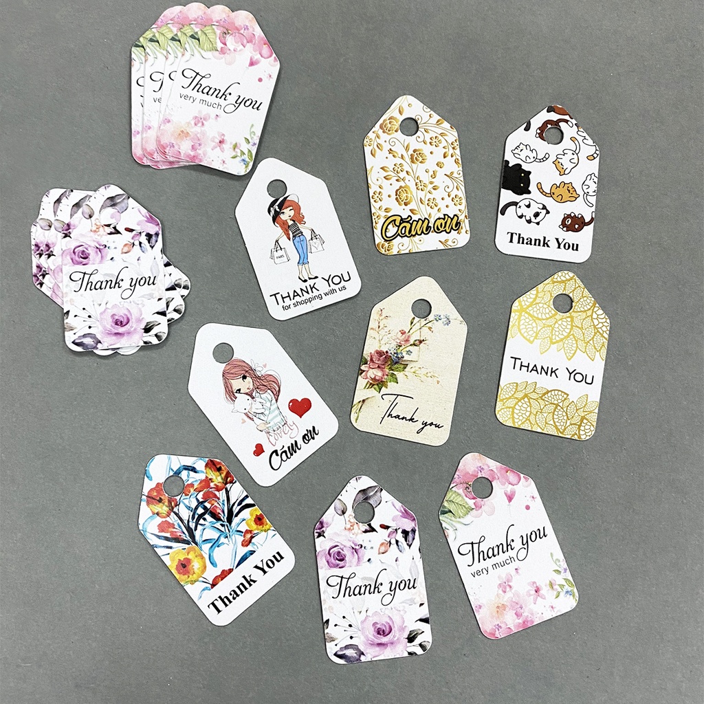 100pcs,Thẻ Tag THANK YOU Cám Ơn Giấy Trắng_Bé bé xinh xinh_mini tag