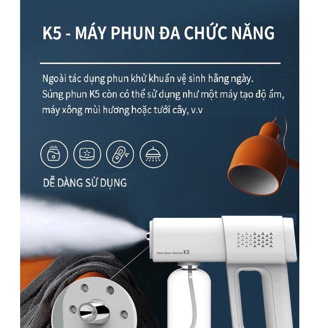 Máy Phun Khử khuẩn Cầm Tay K5 ,K5pro NANO Xịt Khử Khuẩn Tia Cực Tím 400ml Thế Hệ Mới