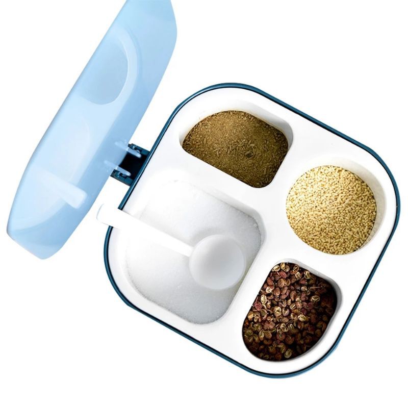 Hộp Đựng Gia Vị 4 Ngăn Đựng Muối Đường Hạt Nêm Kèm Muỗng Vệ Sinh Tiện Lợi
