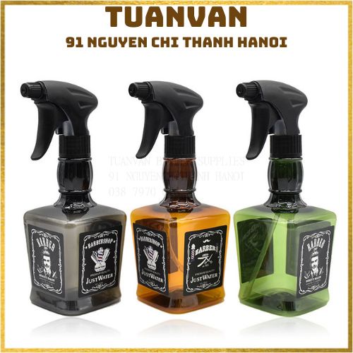 Bình xịt phun sương (Vuông 600ml dáng chai rượu cổ điển) cho barber shop, tiệm tóc, salon