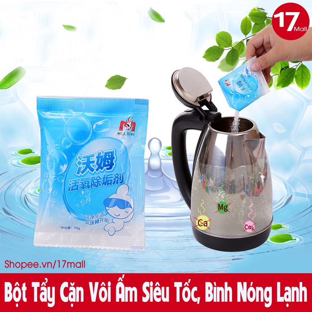Bột tẩy cặn vôi (cặn canxi) bám đáy ấm siêu tốc, bình nóng lạnh, phích nước