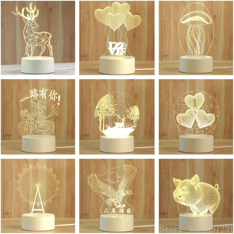 Đèn Ngủ LED 3D Bằng Acrylic Hình Trái Tim Lãng Mạn Trang Trí Tiệc Sinh Nhật / Lễ Tình Nhân Cho Trẻ Em