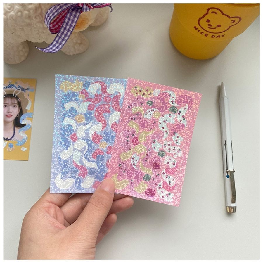 Sticker dải ruy băng ánh nhũ - Hình dán trang trí màu lấp lánh đáng yêu SML