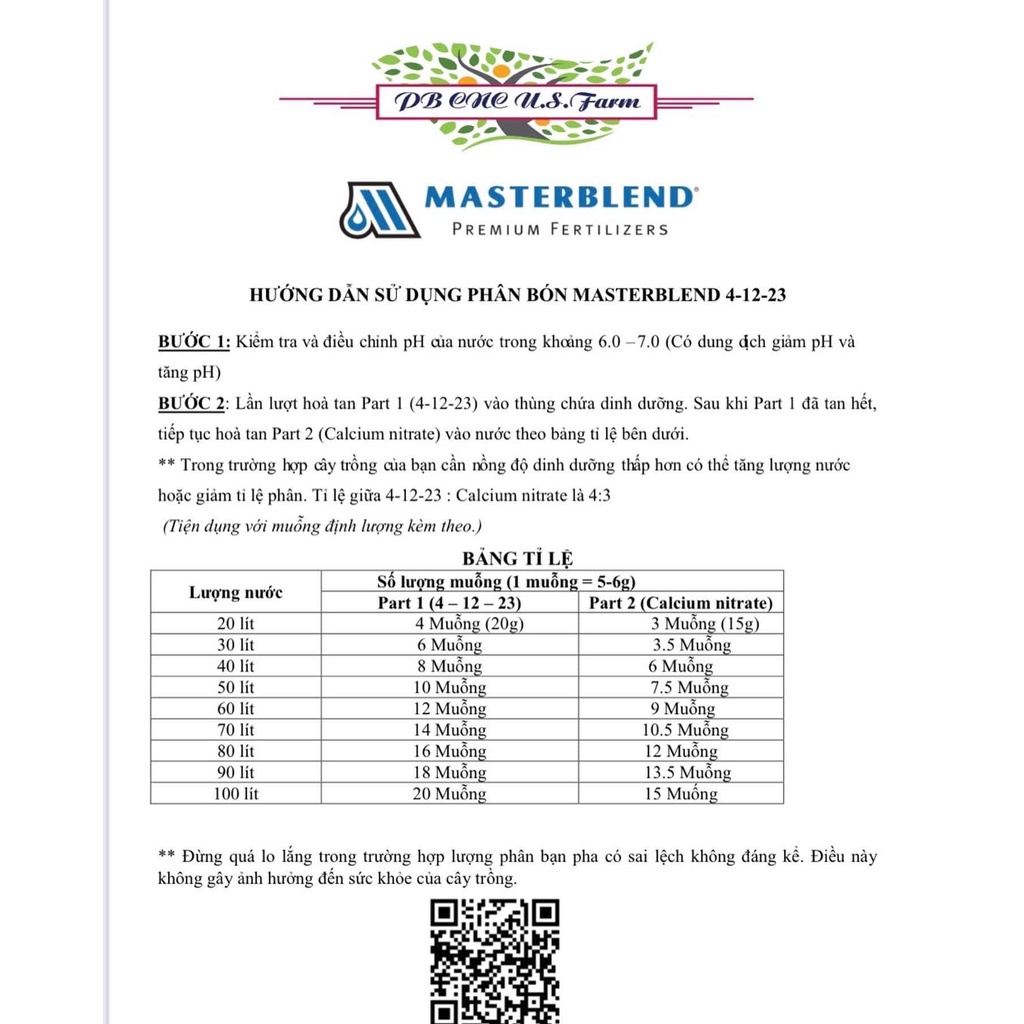 Dinh dướng MasterBlend cho rau ăn lá - 400Gram