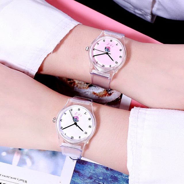 Đồng hồ nữ Ulzzang trái dâu Nhật Bản dây trong suốt 4 màu dễ thương | BigBuy360 - bigbuy360.vn