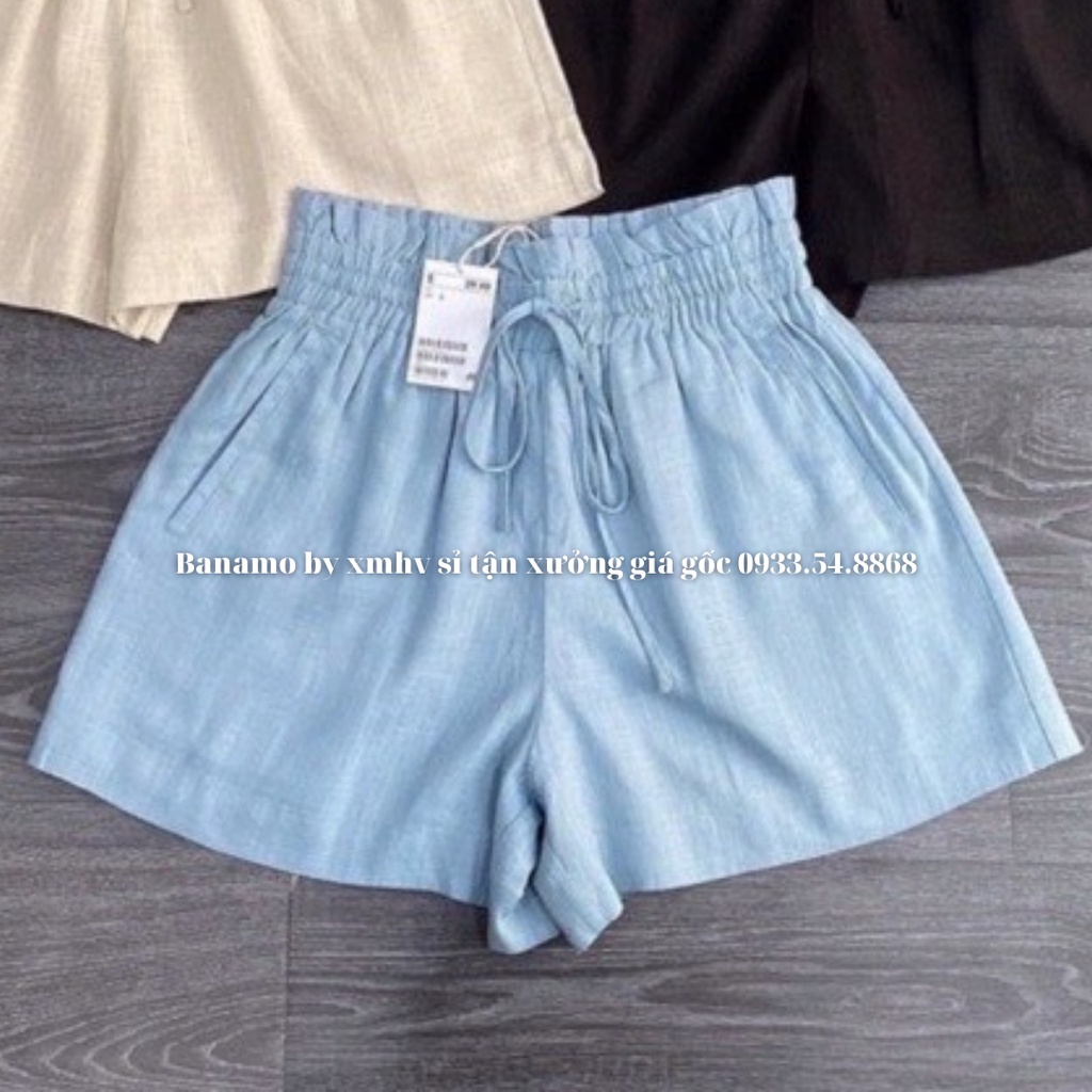 Quần short nữ cạp bèo vải đũi 3 màu siêu đẹp thời trang Banamo Fashion short đũi 3 màu 626