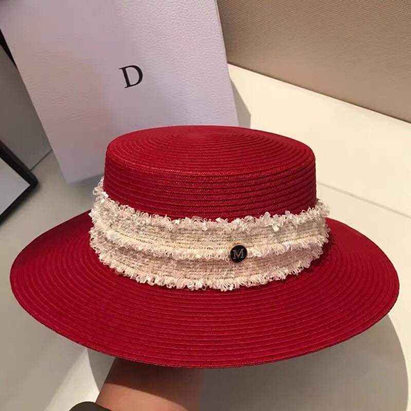 Mũ cói đi biển vành nhỏ nhiều màu đai tua rua trắng sang chảnh