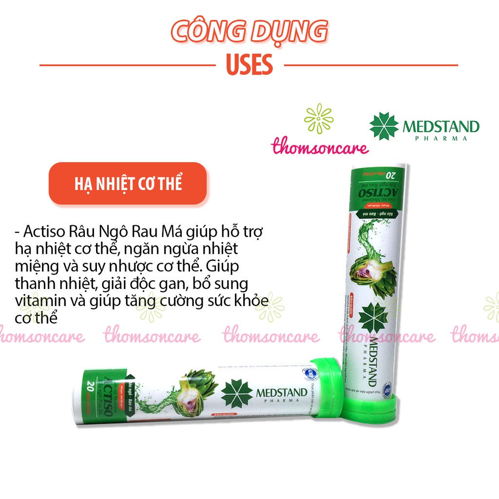 Viên sủi Actiso, Râu ngô, Rau má Medstand - Giúp giải độc gan, thanh nhiệt, làm nước giải khát  - Tuýp 20 viên | BigBuy360 - bigbuy360.vn