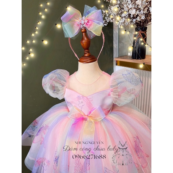 Váy ngựa thần pony Đầm Công Chúa Unicorn Cho Bé Gái Cao Cấp tặng Kèm Cài Đầu Cute