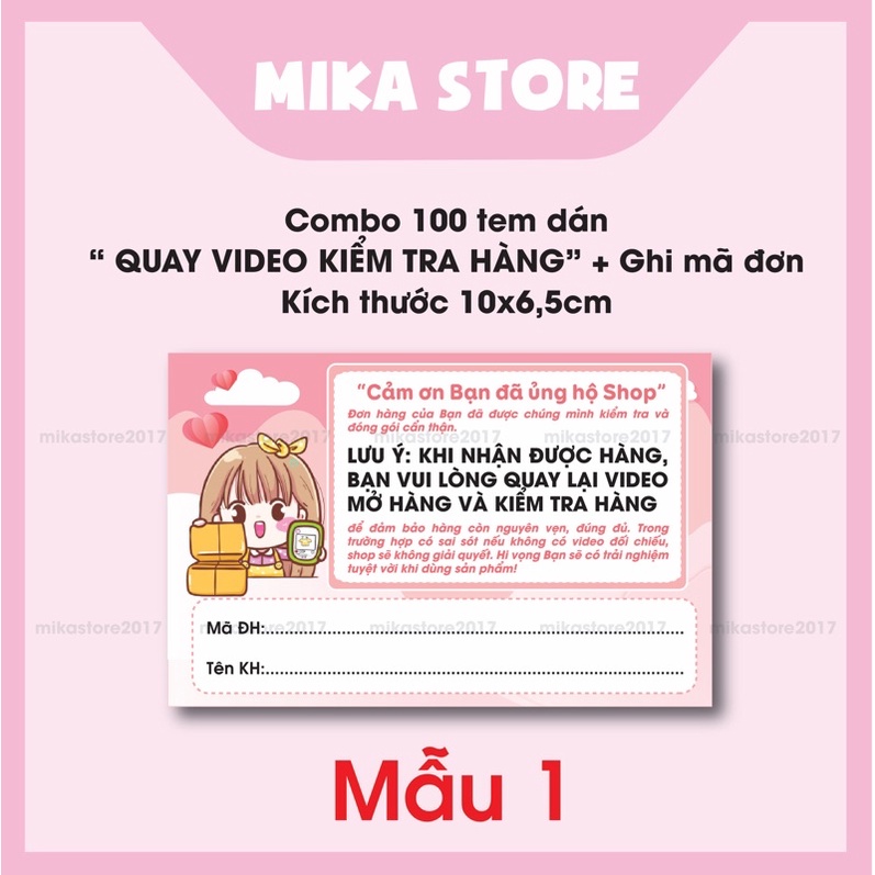 Combo 100 Tem Dán “ Quay Video Kiểm Tra Hàng”, Tem Dán Ghi Mã Đơn